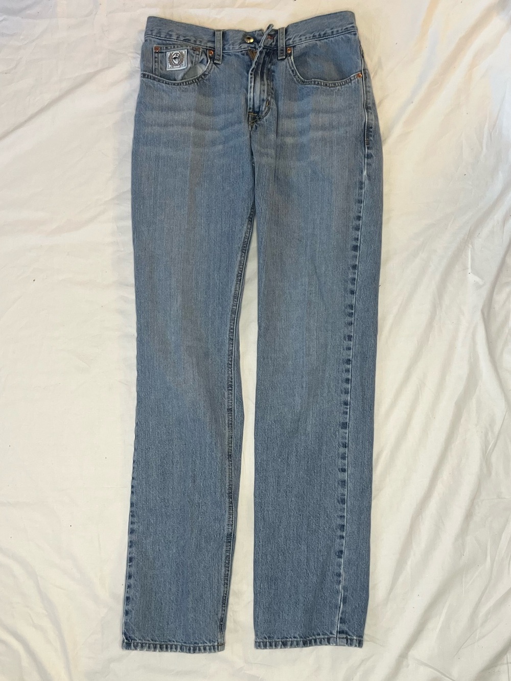 Cinch Light Blue Denim Jeans Size 30x36 with Yellow Stitching